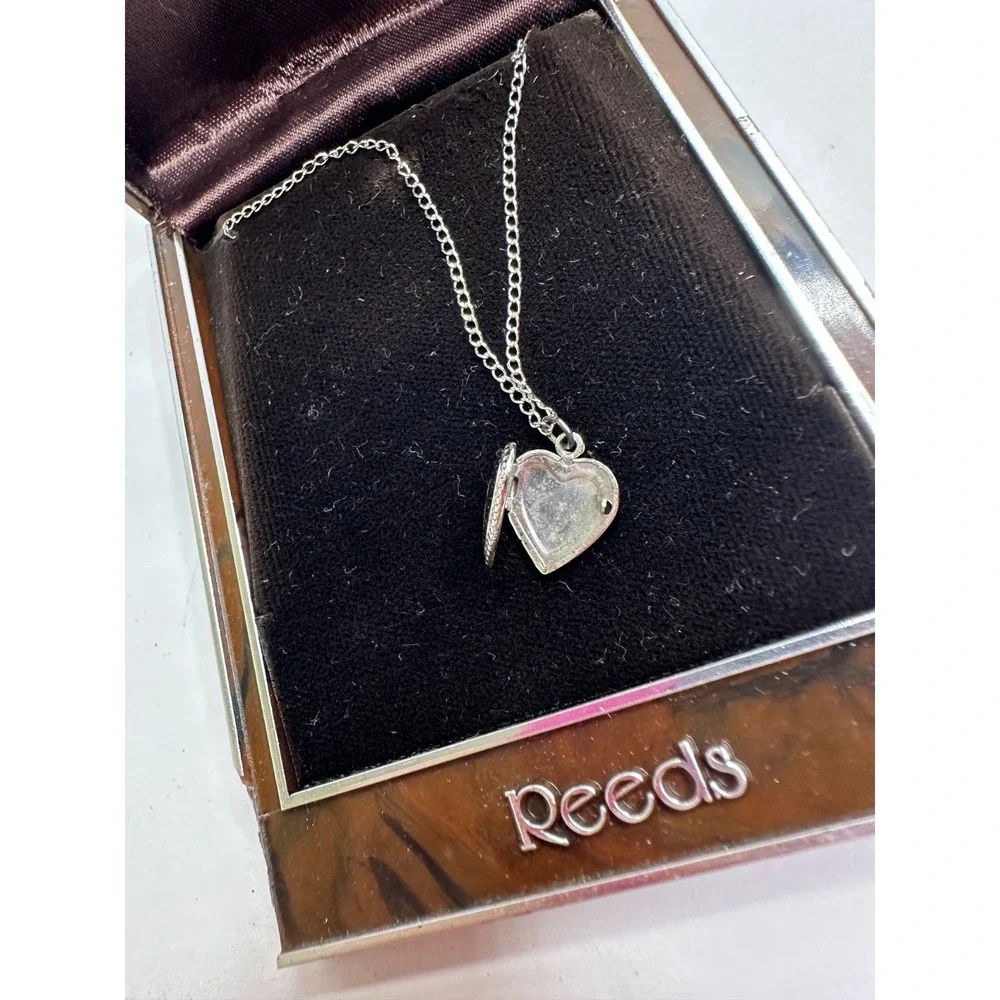 VTG Reeds Sterling Silver Heart Locket Necklace Original Box 16